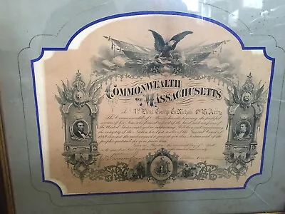 CIVIL WAR - MASSACHUSETTS - CERTIFICATE OF SERVICE - 1870 Signed 4th Artillery • $149.99