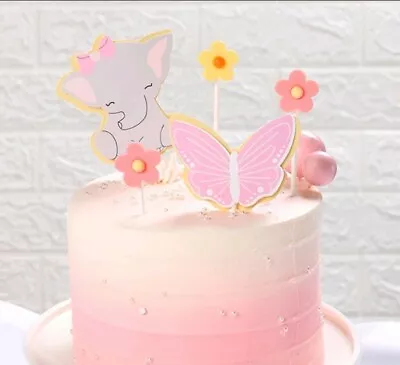 5pcs Elephant Cake Topper Flowers Butterflies Girl Baby Shower Toppers Birthday  • $9.95