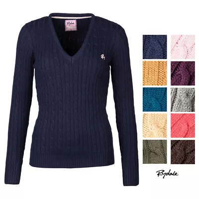 Rydale Ladies Cable Knit Jumper Women's V Neck Knitted Sweater 16 Colours • £27.99