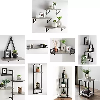 Concrete Effect Floating Corner Shelf Shelving Home Display Storage Rack Units • £17.95