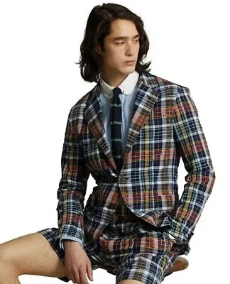 Polo Ralph Lauren Madras Suit Jacket Sport Coat Blazer Featherweight Gentleman L • $155