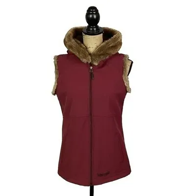 Marmot Soft Shell Faux Fur Hood Vest Womans Medium Burgundy • $50
