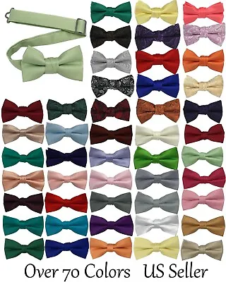 $6.49 • Buy Boys Bow Tie Quality Clip On Adjustable Neck Band Satin Solid Pattern Colors