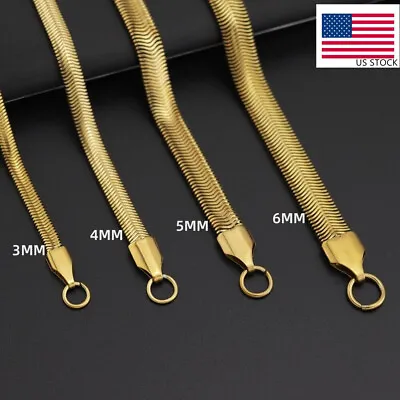 2.2-6mm Stainless Steel 18k Gold Plated Flat Snake Chain Necklace Women Men • $9.78