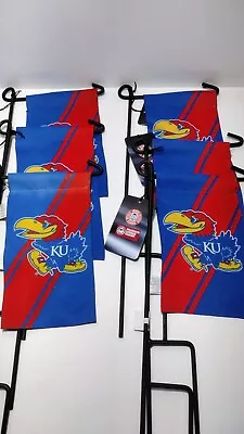 University Of Kansas KU MINI GARDEN FLAGS AND STAKES Set Of 6 • $12