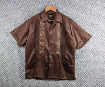 £49.50 • Buy D'CARLOS Men's Brown Satin Yucateca Guayabera Cuban Panama Tropical Shirt - L