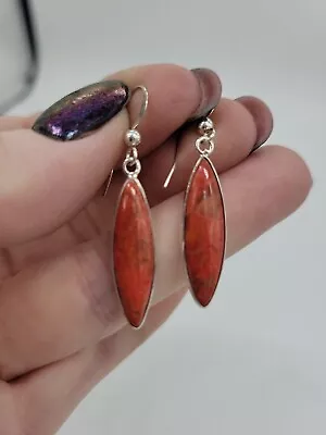Jay King Mine Finds Sterling Silver Red Coral Dangle Earrings Marquis   • $55.99