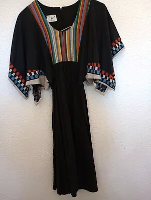 Vintage Retro 60s 70s Batwing Sleeve Sundress XS PBJ By Jerell Black Empire 25in • $34.49