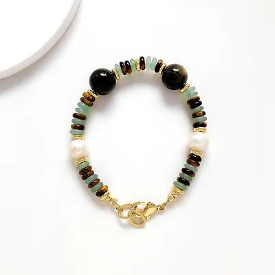 Natural Pearl Black Obsidian Stone Crystal Handmade Afric Style Chain Bracelet • $18.99
