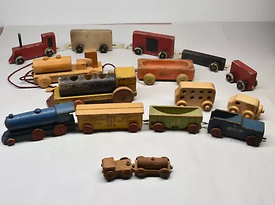 Vintage Wooden Toy Train Folk Art Craft Decor Chicago  Northwestern Homemade Lot • $39.99