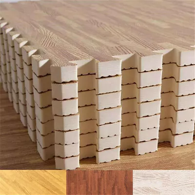 Thick Wood Grain Floor Mats Foam Interlocking Flooring Mats Tile Border Workout • £35.92