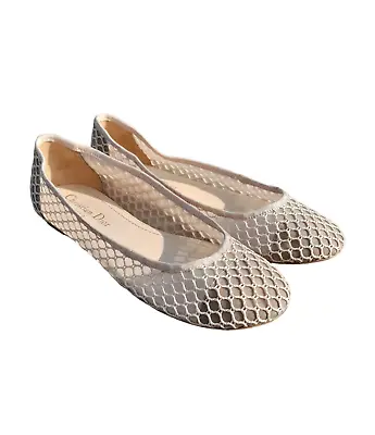 CHRISTIAN DIOR Mesh Miss J'adior Ballet Flats Nude Made In Italy Size 37 USA 7 • $199