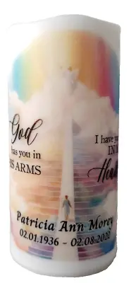 Personalized Flameless Candle Religious Memory Funeral LED Pillar Candle • $21.95