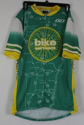 Vintage Louis Garneau Bike Vermont Green & Yellow 3/4 Zip Cycling Jersey • $12.99