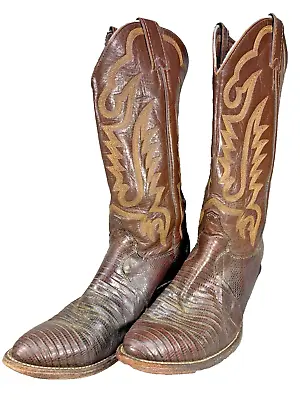 Justin 8303 Mens Size 9 D Chocolate Iguana Teju Lizard Cowboy Boots • $49.99