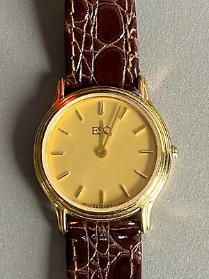 Vintage ESQ Esquire By Movado Women's Gold Watch With Leather ESQ Band 100188 • $39.95