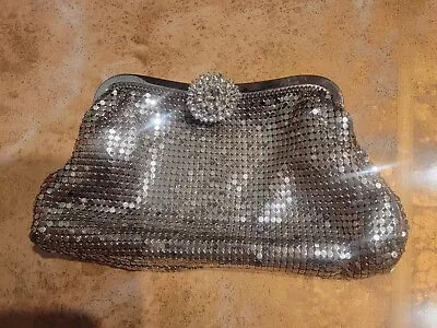 Cute Vintage Evening Bag Purse Clutch Handbag Silver Metalic Shiny • $21