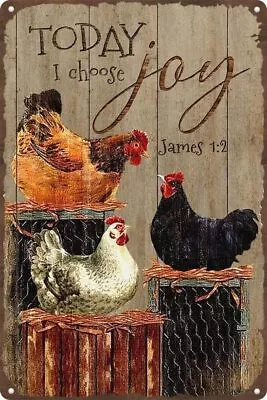 Chickens On Farm Today I Choose Joy Kitchen Metal Funny Tin Sign Bar Coffee H... • $13.35