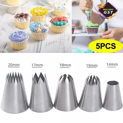 5x Large Russian Pastry Icing Piping Nozzles Stainless Steel Decorating Tips DIY • £5.69
