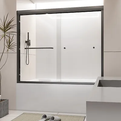 60''x58'' Sliding Shower Door Over Tub W Black Aluminum Frame Dual Sliding Discs • $295