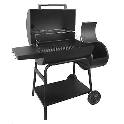 28  Offset Steel Charcoal Smoker Grill With Side Firebox Outdoor Cooking Black • $126.68