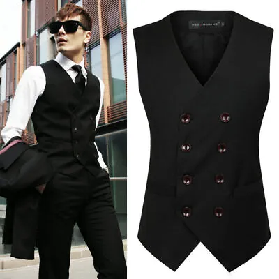 Tuxedo Suit Vest Formal Business Jacket Dress Men Vest Double Breasted Waistcoat • $27.29