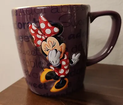 Minnie Mouse Coffee Tea Mug Purple Yellow Disney Parks Only 3D Embossed Image  • $12