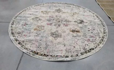 GREY / GOLD 8' X 8' Round Back Stain Rug Reduced Price 1172716017 MAD473F-8R • $90