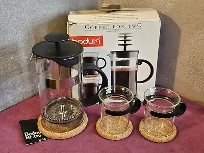 Bodum Coffee For Two Set French Press Cafetiere With 2 Cups In Black - Boxed • £6.99