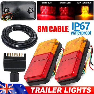 Led Trailer Lights W/8M 5 Core Wire 7 Pin Flat Truck Caravan Indicator Tail Lamp • $33.85