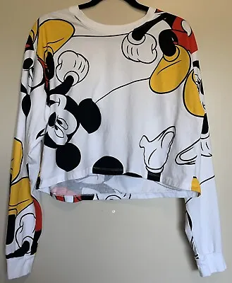 Disney Mickey Mouse White Crop Long Sleeve Tee Size XL EUC • $9.99