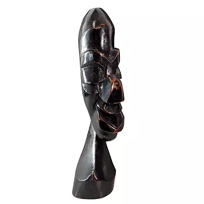 Abstract Hand Carved Ebony Wood African Sculpture Tribal Bust Brutalist Modern • $49