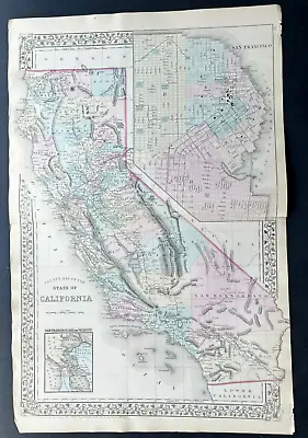 1878 Mitchell Atlas Map OF California & San Francisco United States Hand Colored • $34.50