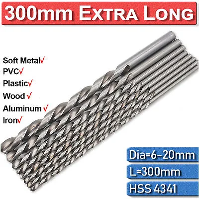 £8.09 • Buy ​300mm Extra Long High Speed Steel HSS Twist Drill Bits For Metal Wood 6-20mm