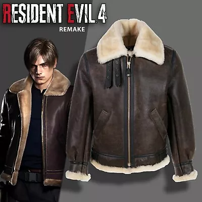 Resident Evil 4 Remake Leon Kennedy Bomber Leather Jacket Sheep Skin Shearling • $159.99