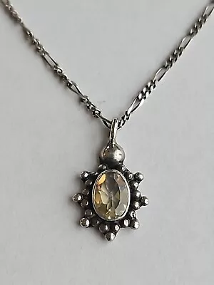 Sterling Silver Citrine Gemstone Pendant And Chain Necklace 18  By OGI VINTAGE! • $29.99