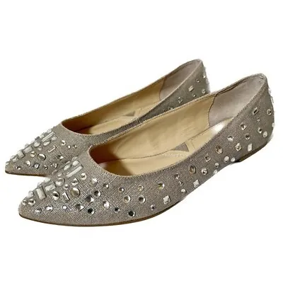 Adrienne Vittadini Taupe & Silver Rhinestone Studded Pointed Toe Flats 7 • $35