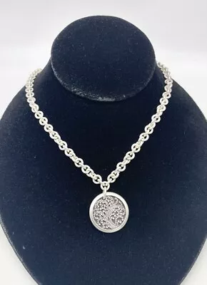 Lois Hill Bali Oxidized Sterling Silver 925 Disc Pendant Rolo Chain Necklace • $168.32