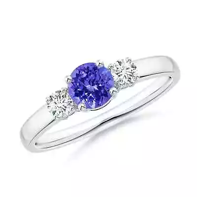 ANGARA 5mm Natural Tanzanite And Diamond Three Stone Engagement Ring In Silver • £1023.12