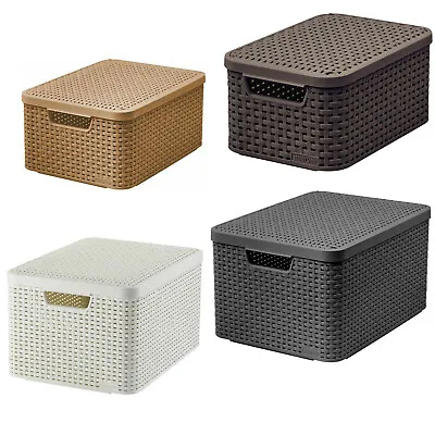 £26.19 • Buy Storage Box Basket Lidded Handle Decorative Curver S M L Size 4 Colours Plastic