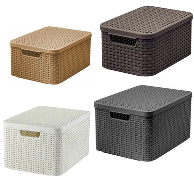 £24.28 • Buy Storage Box Basket Lidded Handle Decorative Curver S M L Size 4 Colours Plastic