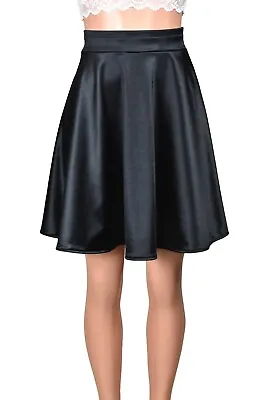 $46.50 • Buy Black Stretch Satin Flared Skirt Knee Length Plus Size High Waist Swing XS - 3XL