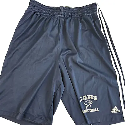 Adidas Shorts Sz L Mens Blue Long 3 Stripe Basketball Active Sports Climalite • $16.90