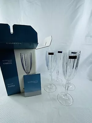 Marquis By Waterford  Omega  Champagne Flutes Lead Crystal Glass Set Of 4 Marked • $84.95