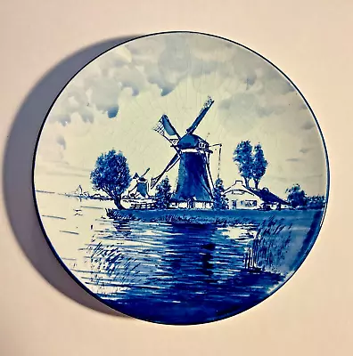 1950s Blue Delft Plate Dutch Windmill Scene Blue And White Decor Netherlands • $8.99