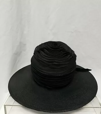 VTG 1950's H.C.Prange Co. Millinery Black Fancy Women's Wide Brim Hat • $44.95