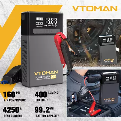 VTOMAN X7 Jump Starter Air Compressor 4250A Portable Car Starter 160PSI Digital  • $169
