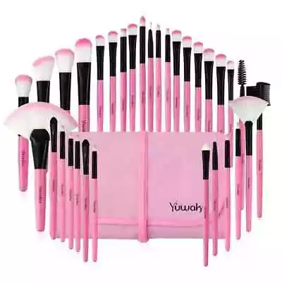 Pink Makeup Brush Set 32pcs Premium Synthetic Brushes Kabuki Foundation Brush • $35.10