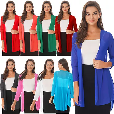 Women's Chiffon 3/4 Sleeve Open Front Long Cardigan High-Low Curved Bolero Shrug • $14.49