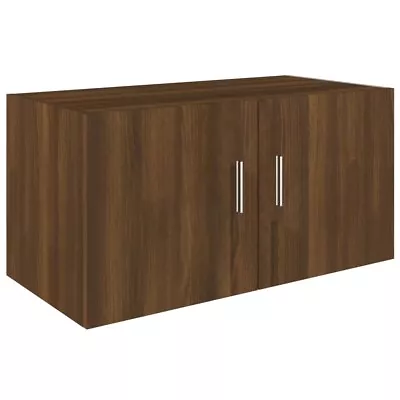 Brown Oak Wall Mounted Cabinet 2 Doors 80 X 39 X 40cm Storage Shelf Cupboard • £35.99